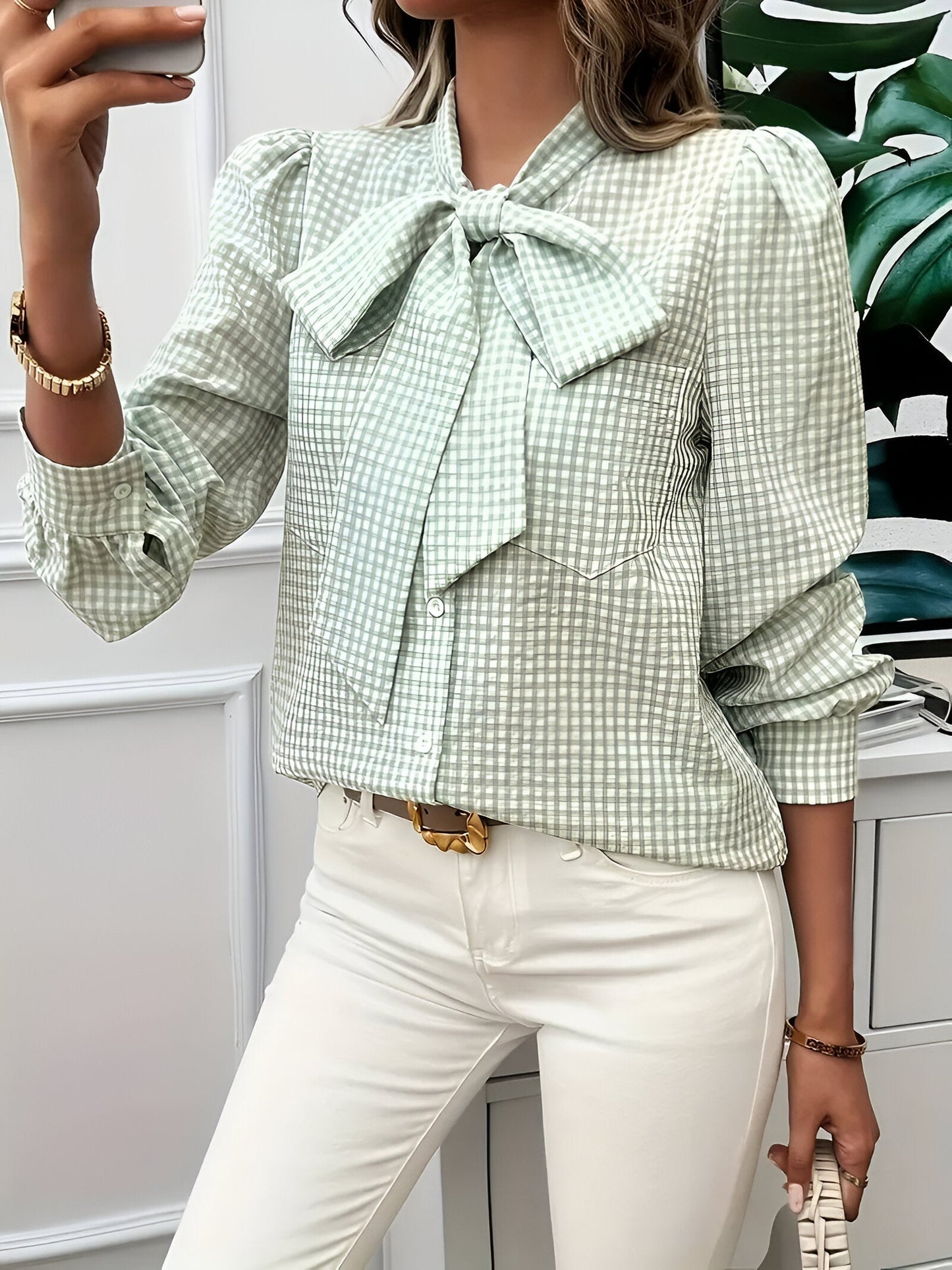 Brielle - Geruite Blouse met Strik