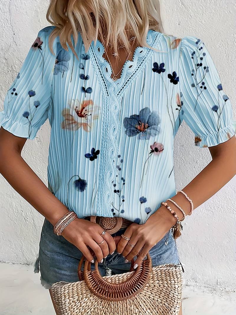 Juliette - Floral Lace-Trimmed Blouse