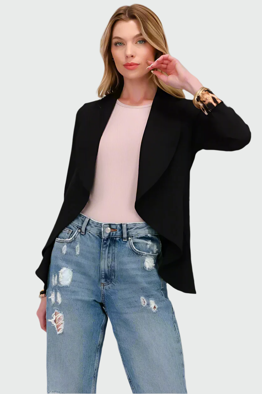 Livia - Modieuze Opgerolde Luipaardblazer met Open Voorkant