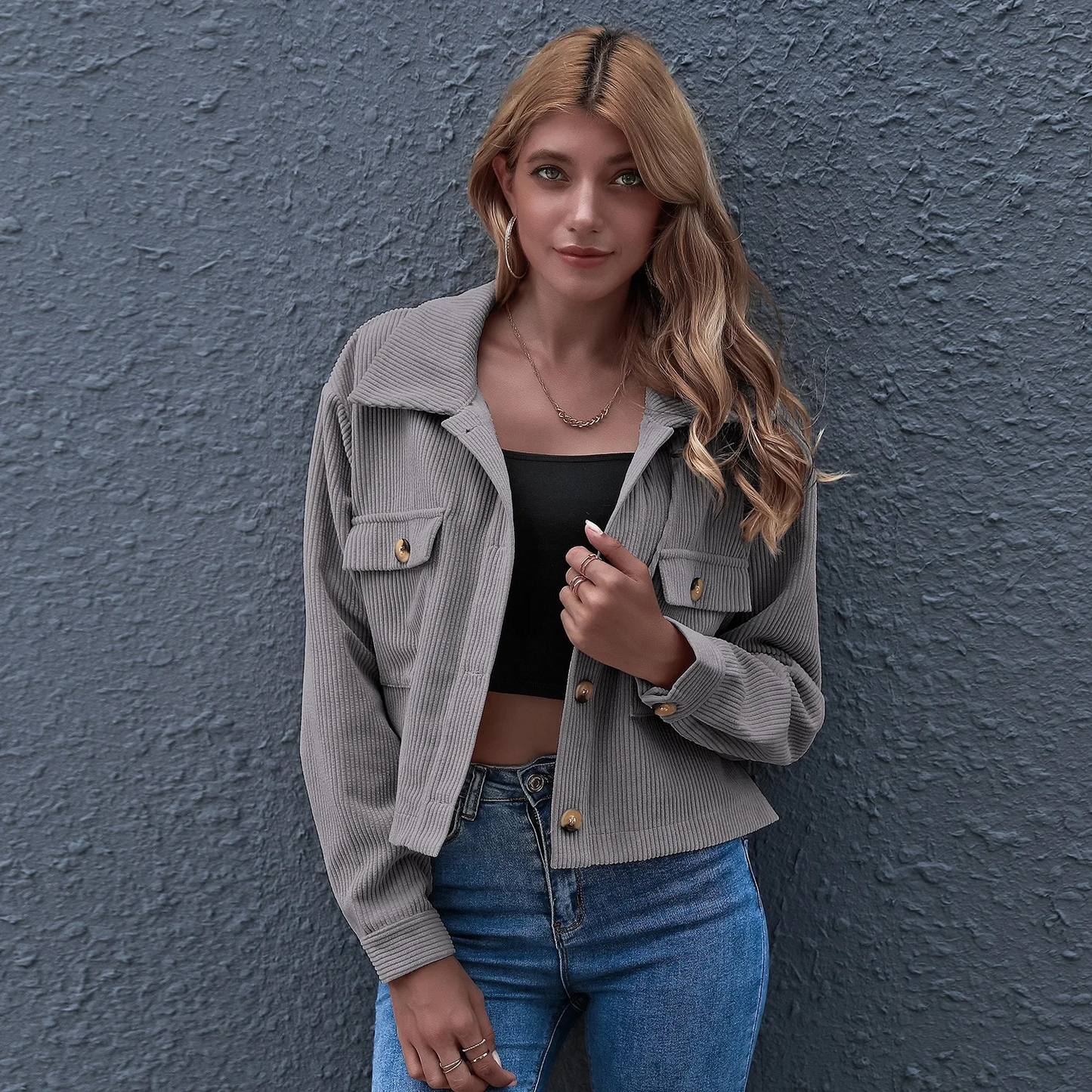 Livia - Modieuze Corduroy Jas