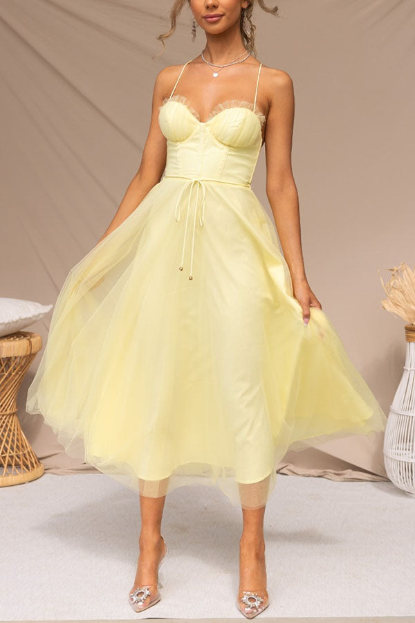 Lara - Chique Chiffon Suspenders Party Maxi Jurk