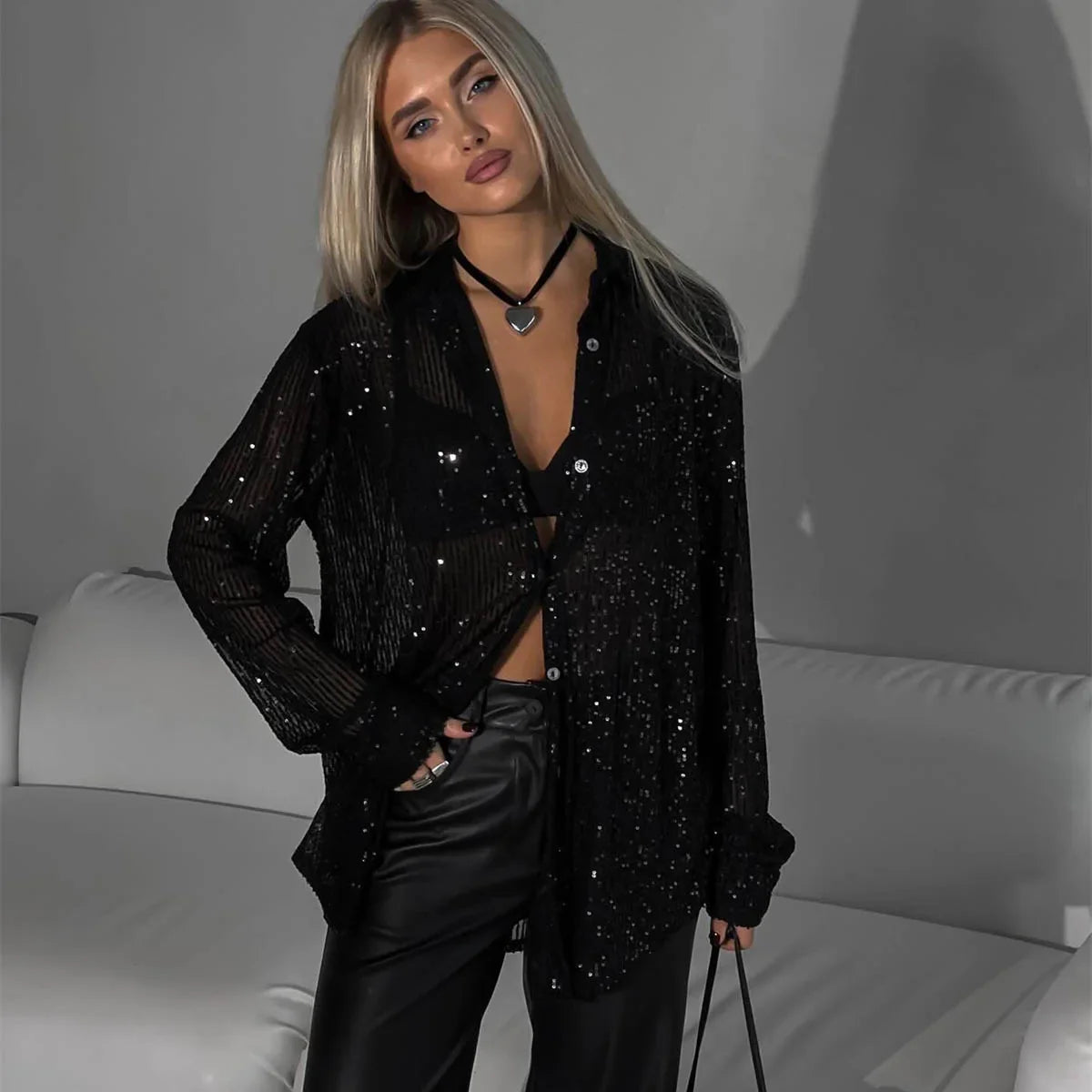 Jazara - Zilveren Paillettenblouse