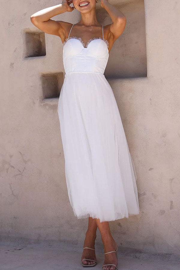 Lara - Chique Chiffon Suspenders Party Maxi Jurk
