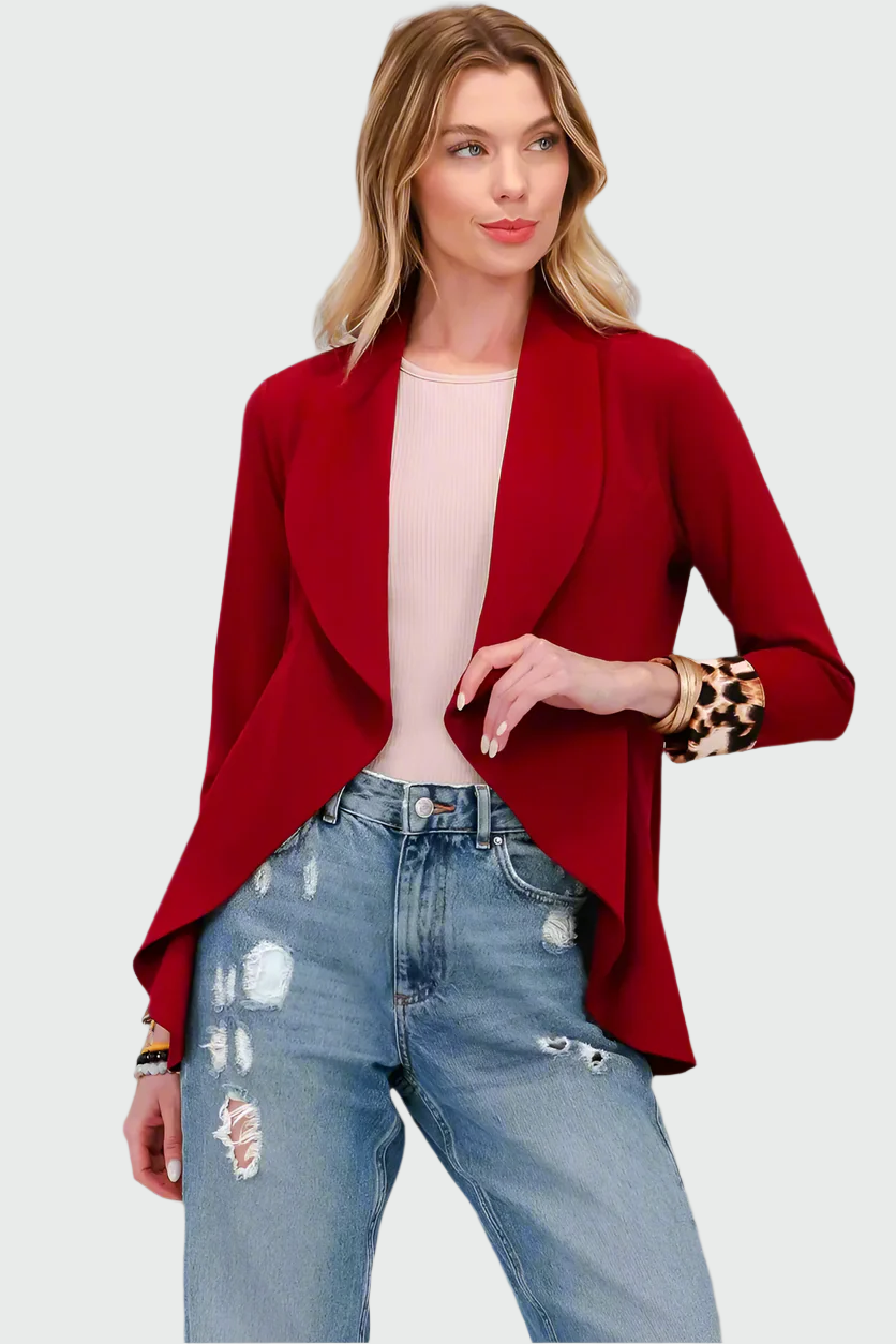 Livia - Modieuze Opgerolde Luipaardblazer met Open Voorkant
