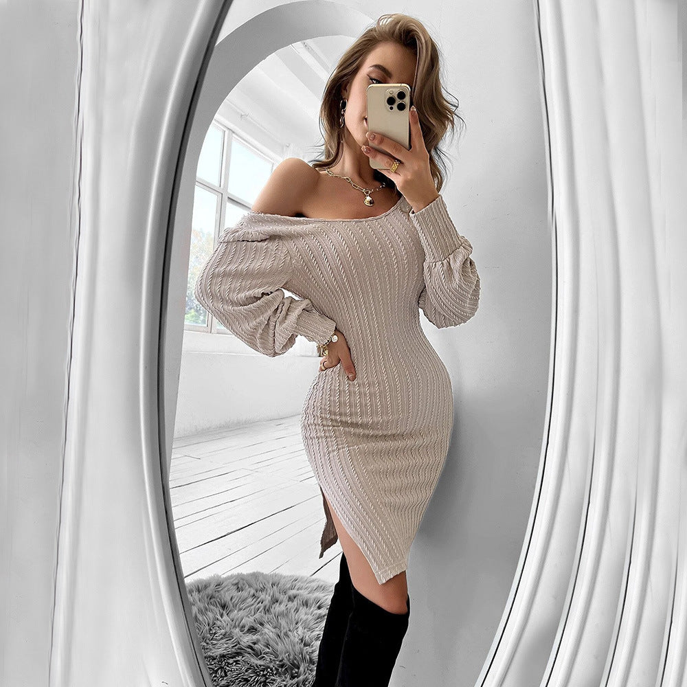 Daphne - Stijlvolle Sweater Jurk met Kant Achterkant