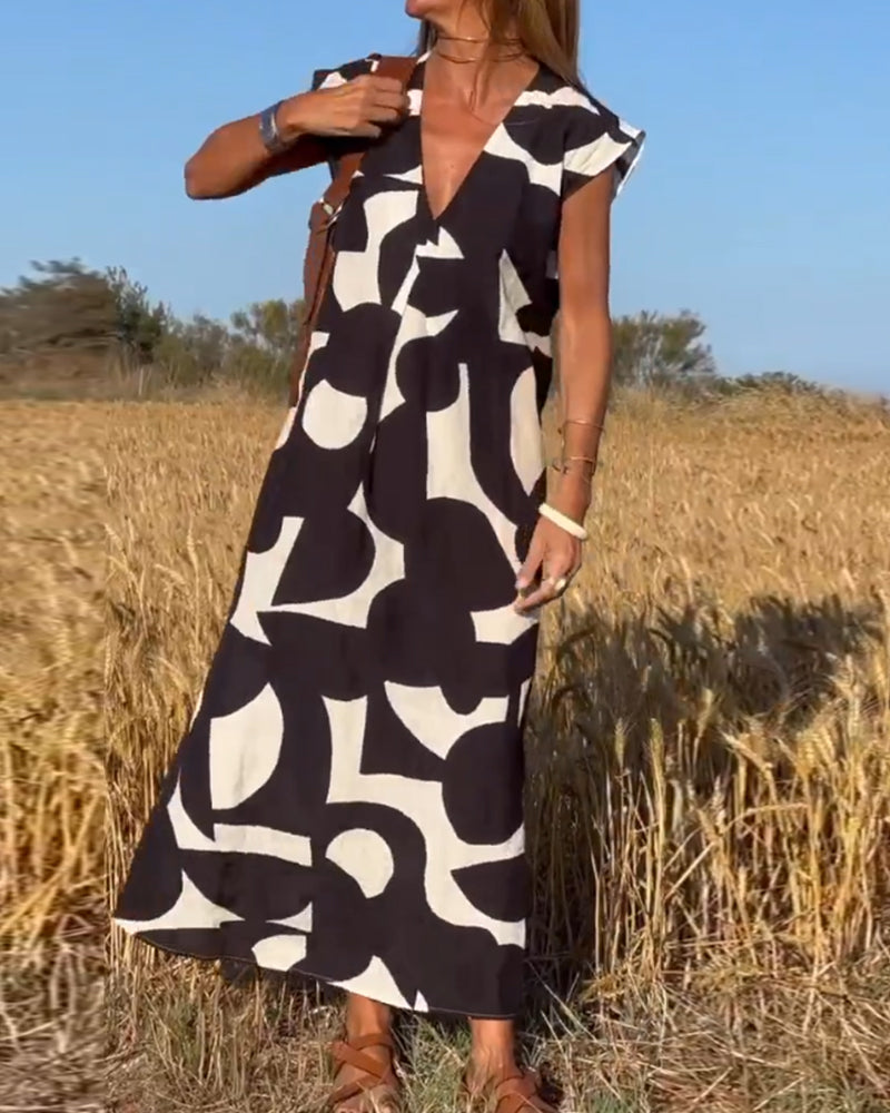 Sophie - V-hals Geprinte Maxi Jurk