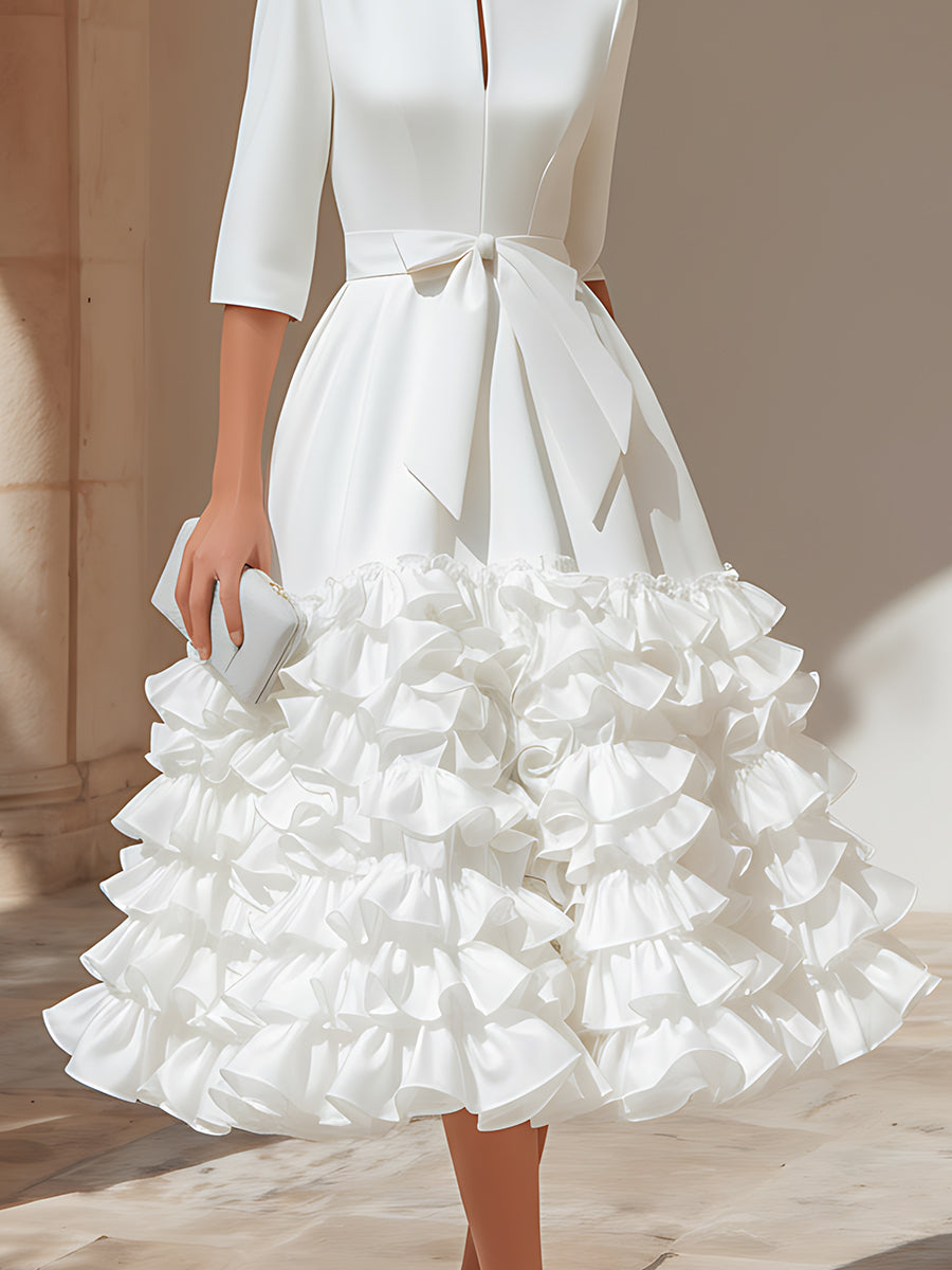 Dames Getailleerde Midi Jurk – Met Riem, Geschikt voor Lente en Zomer