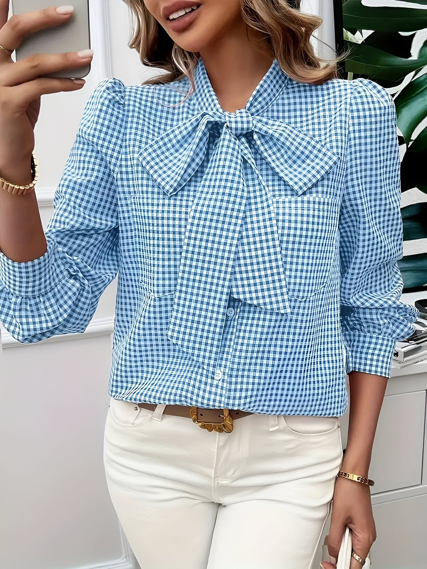 Brielle - Geruite Blouse met Strik