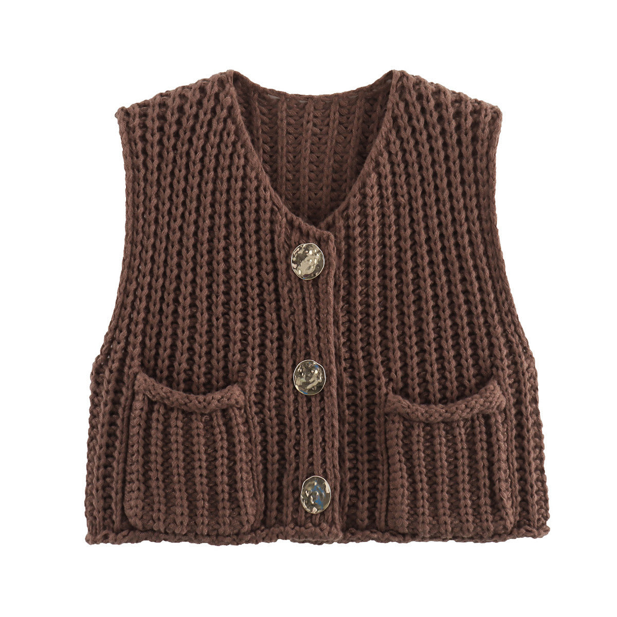 Lana™ - Sleeveless Knitted Cardigan with Pockets