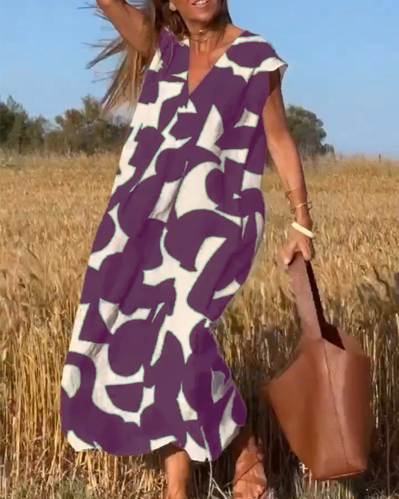 Sophie - V-hals Geprinte Maxi Jurk