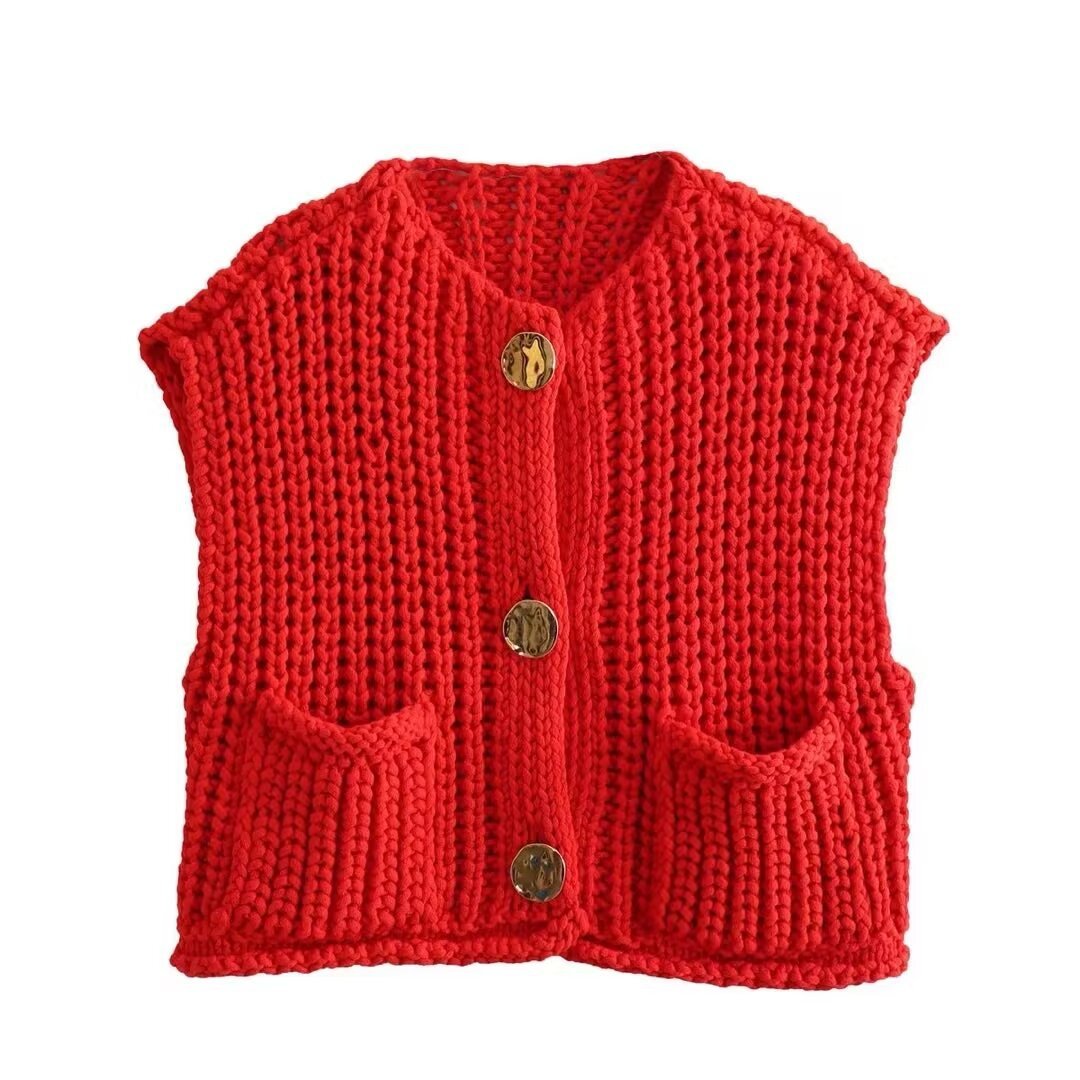 Lana™ - Sleeveless Knitted Cardigan with Pockets
