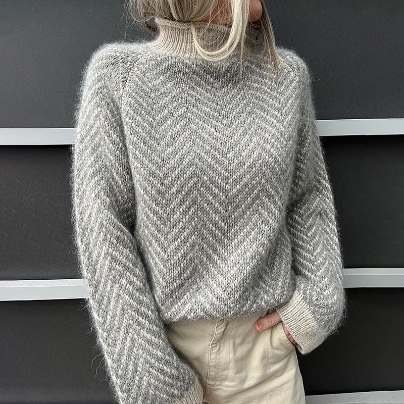 Dames Oversized Coltrui β Grijs Gebreid, Zigzagpatroon, Voor Herfst en Winter