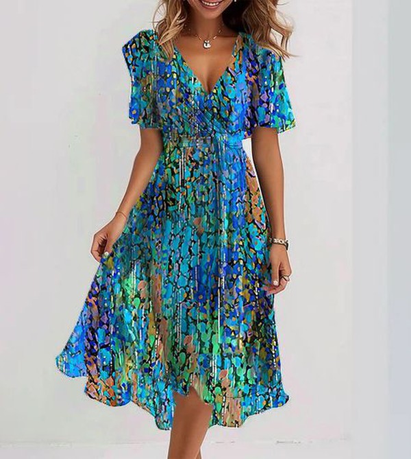 Lotte - Chique Blauw Midi-jurk