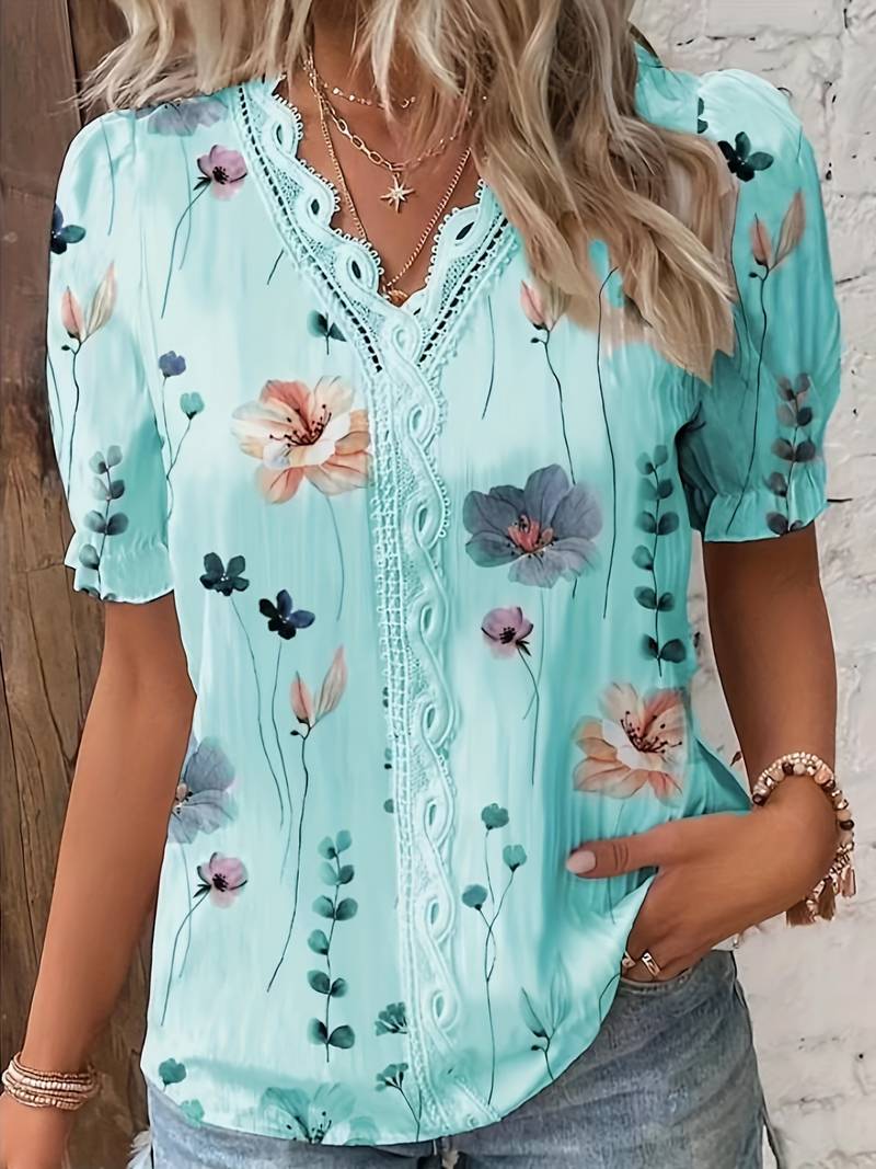 Juliette - Floral Lace-Trimmed Blouse