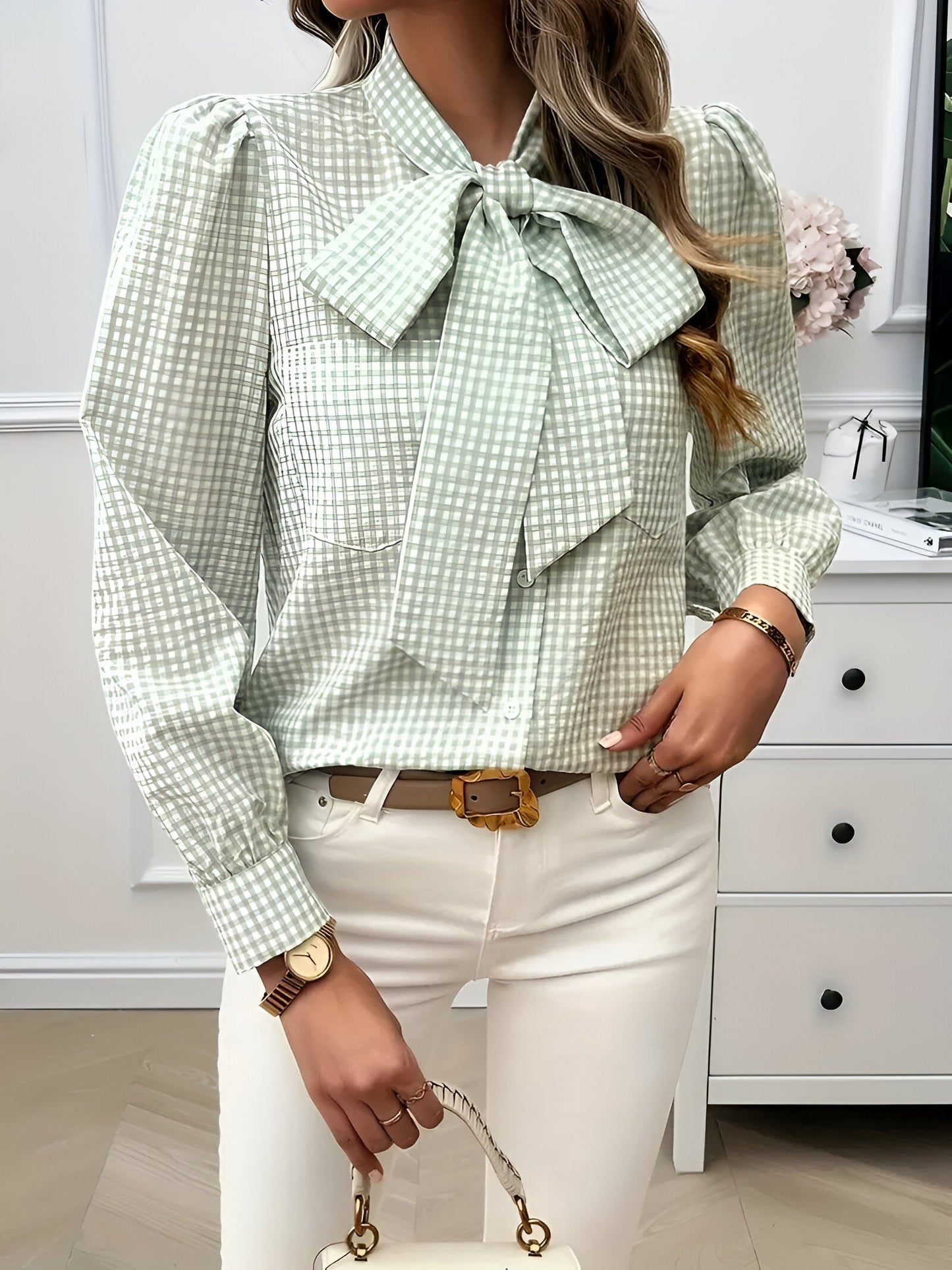 Brielle - Geruite Blouse met Strik