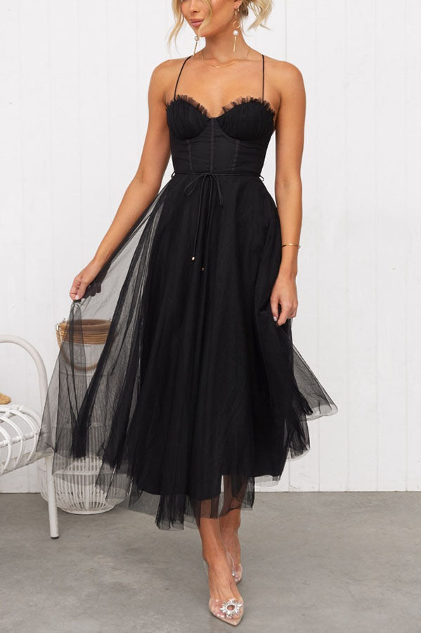 Lara - Chique Chiffon Suspenders Party Maxi Jurk