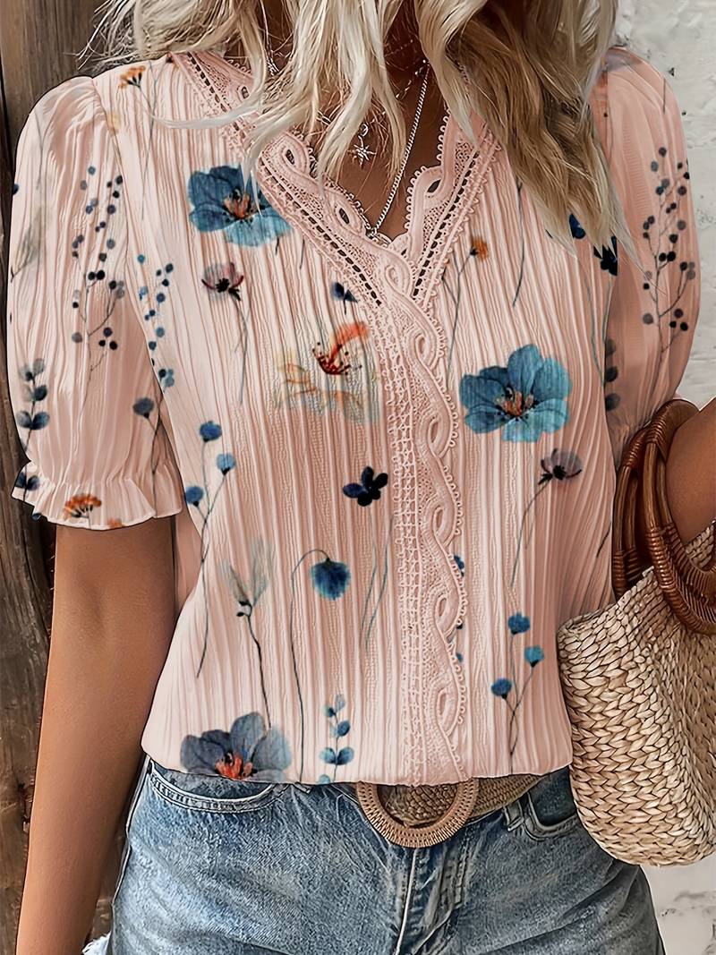 Juliette - Floral Lace-Trimmed Blouse