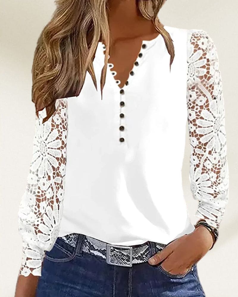 Yara – Blouse met Kanten Mouwen