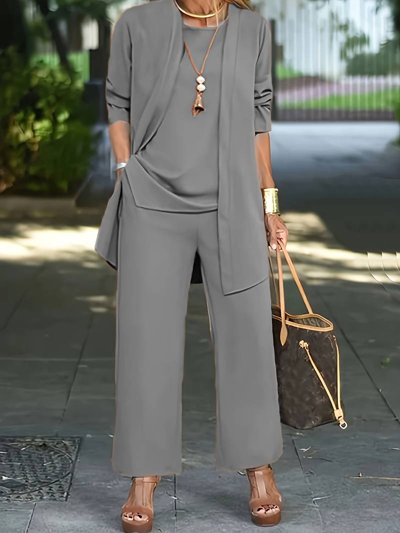 Kira – Loungewear Set met Strickcardigan, Top en Lange Broek