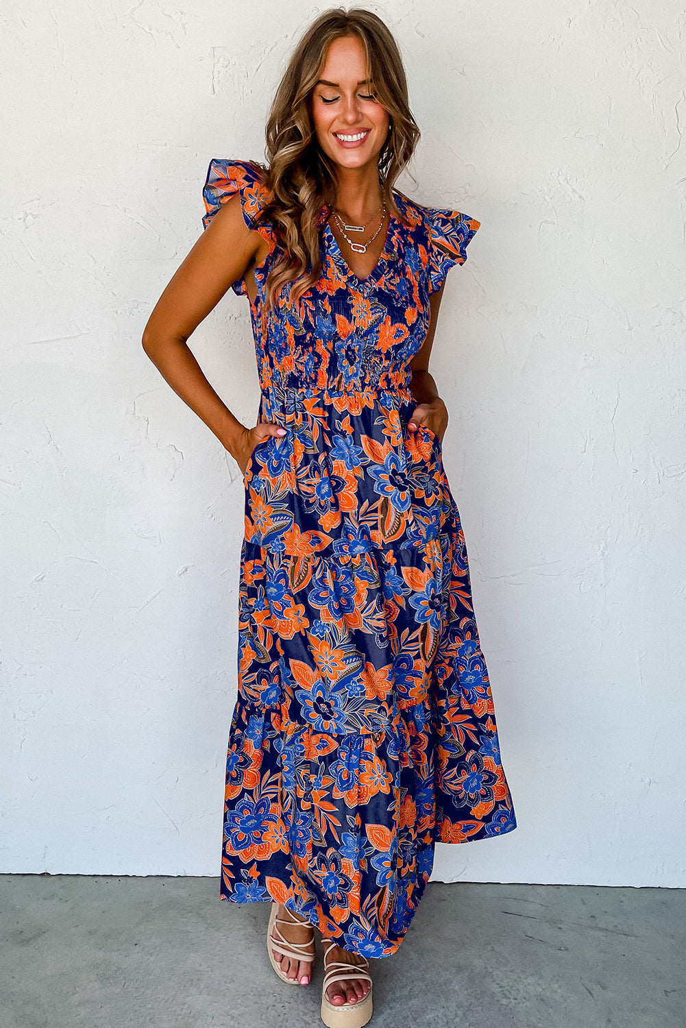 Sophie - Boheemse Bloemenjurk met V-hals en Ruffles