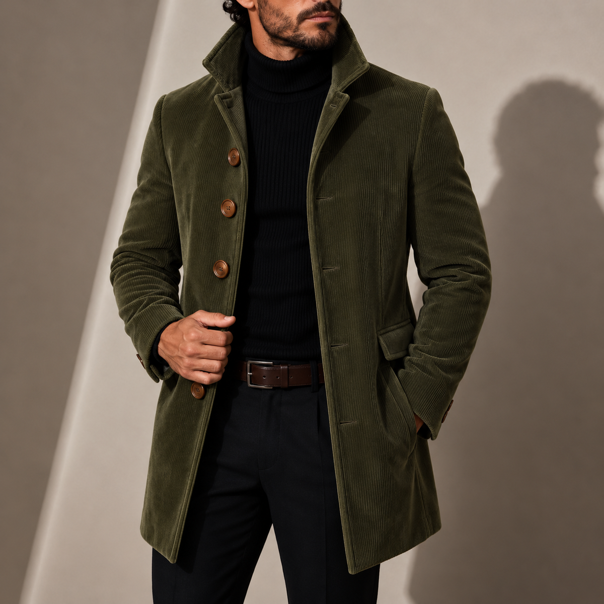 Heren Winterjas met Staande Kraag - Getailleerde Coat