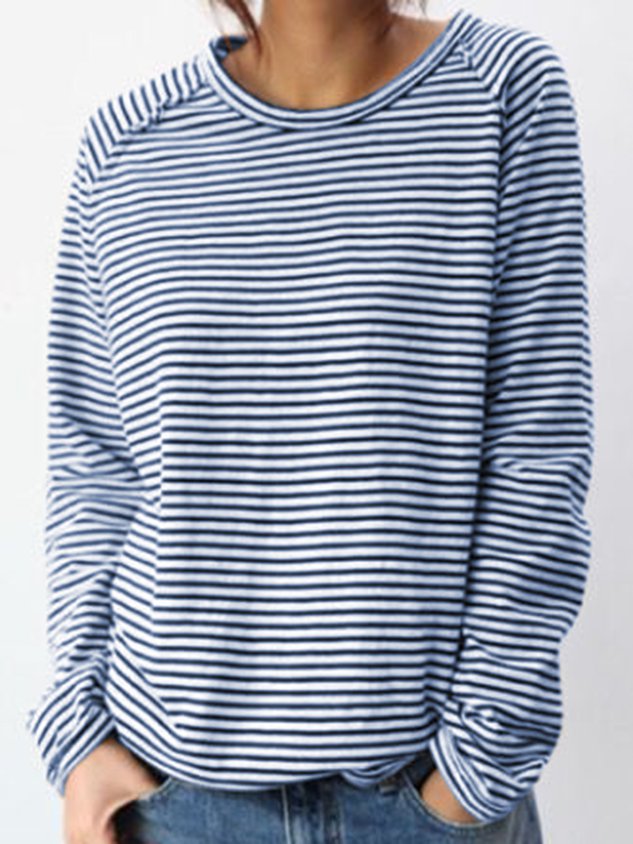 Dames Gestreepte Casual Longsleeve Shirt – Zacht Katoen, Perfect voor Lente en Herfst