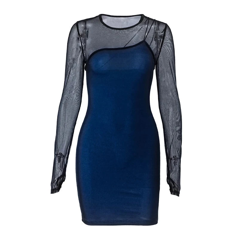 Elvira - Sexy Zwart Gaas Patchwork Mini Jurkje