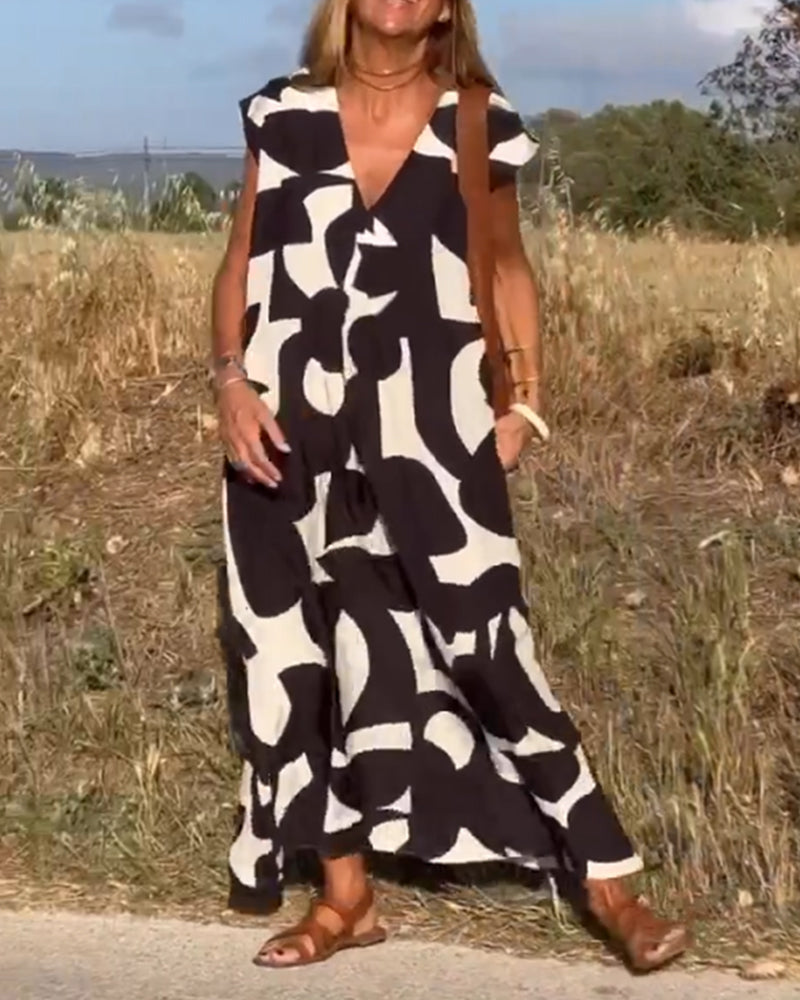 Sophie - V-hals Geprinte Maxi Jurk