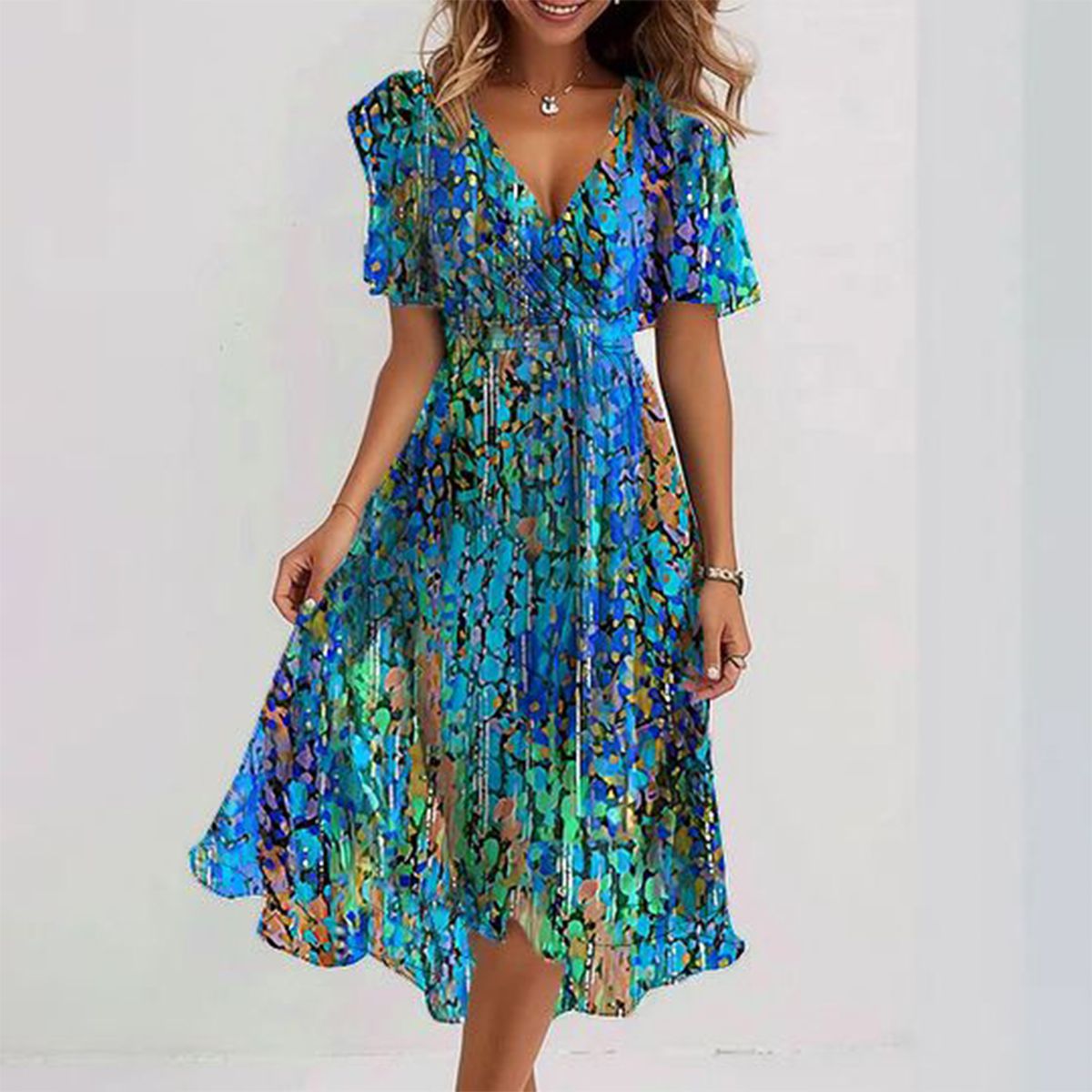 Lotte - Chique Blauw Midi-jurk