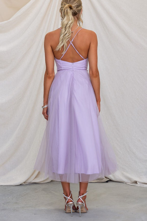 Lara - Chique Chiffon Suspenders Party Maxi Jurk