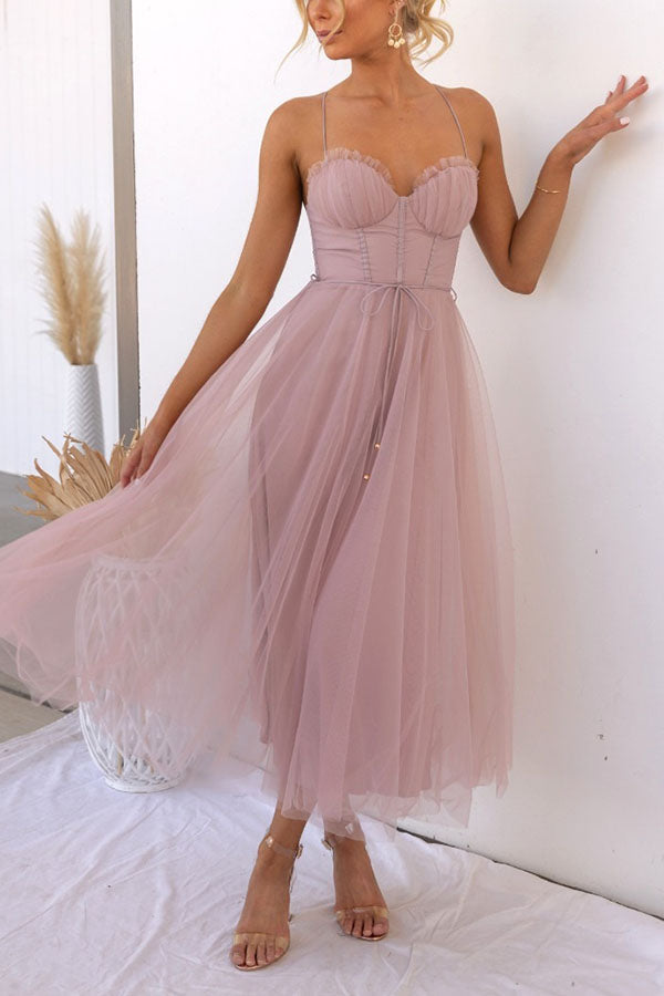 Lara - Chique Chiffon Suspenders Party Maxi Jurk