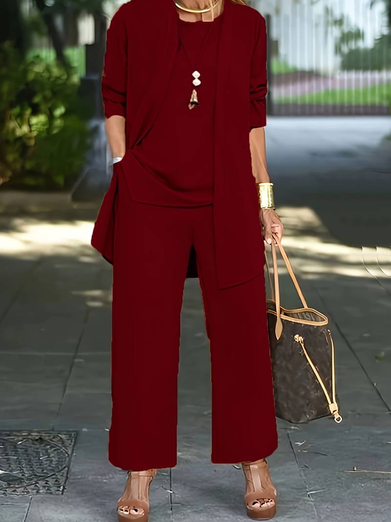 Kira – Loungewear Set met Strickcardigan, Top en Lange Broek