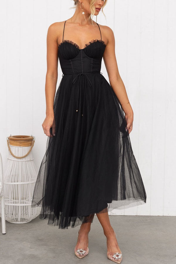Lara - Chique Chiffon Suspenders Party Maxi Jurk