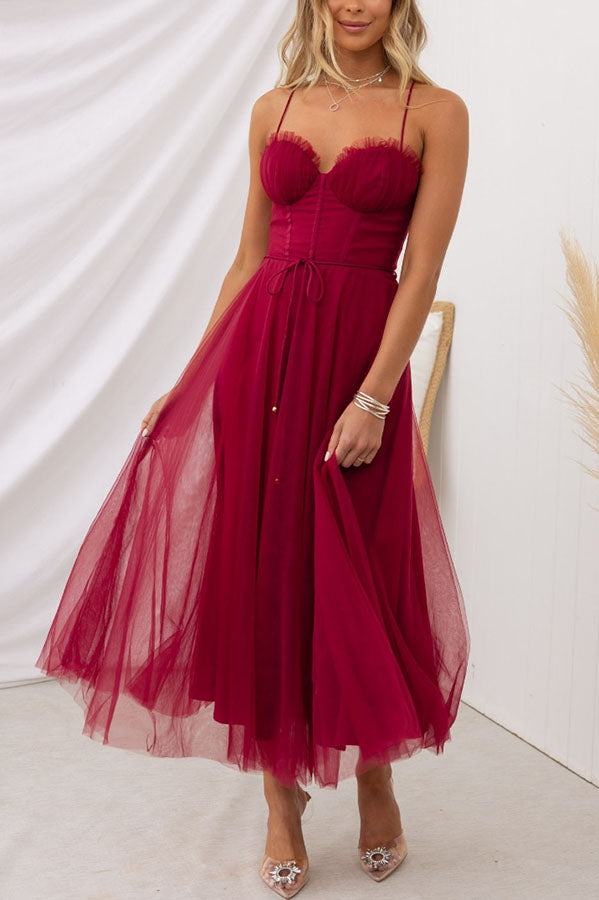 Lara - Chique Chiffon Suspenders Party Maxi Jurk