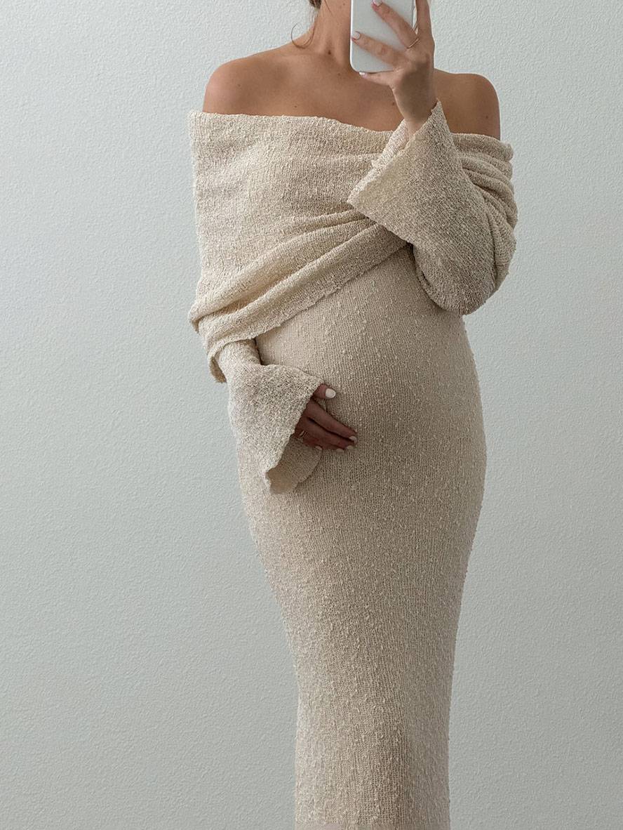 Dames A-lijn Jurk – Met Off-shoulder en Lange Mouwen, Geschikt voor Lente en Zomer