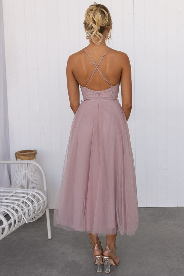 Lara - Chique Chiffon Suspenders Party Maxi Jurk
