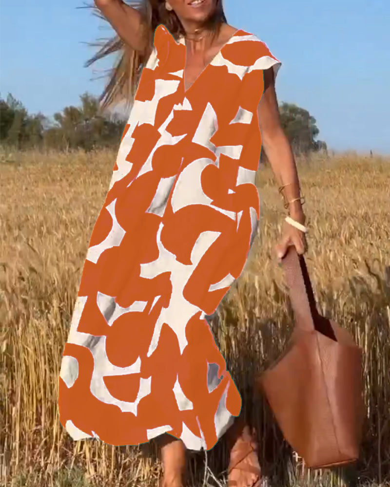 Sophie - V-hals Geprinte Maxi Jurk