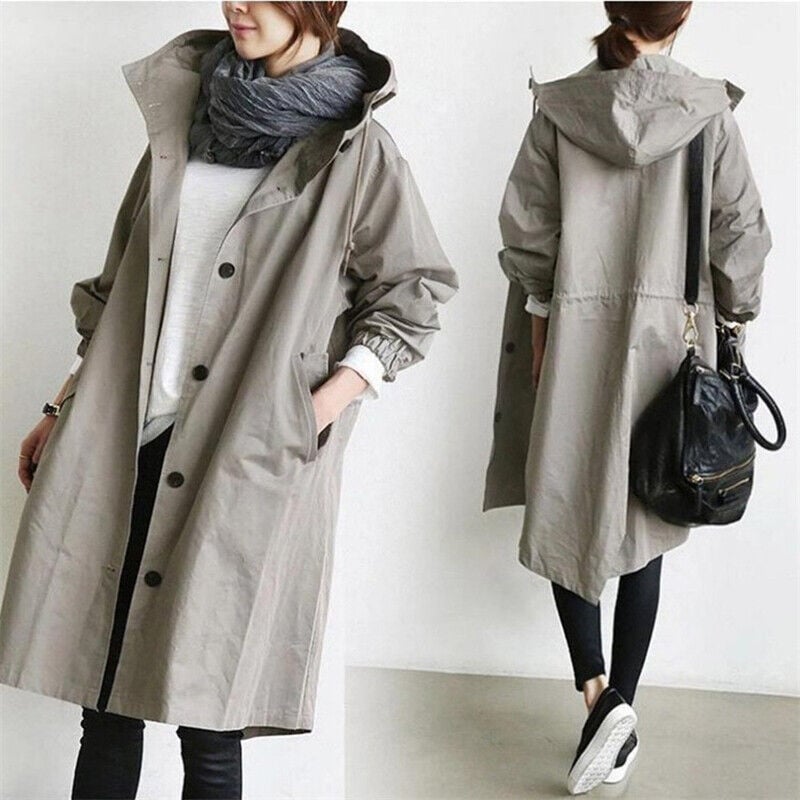 Dames Waterdichte Regen Trenchcoat met Capuchon – Tussenjas voor Lente en Herfst