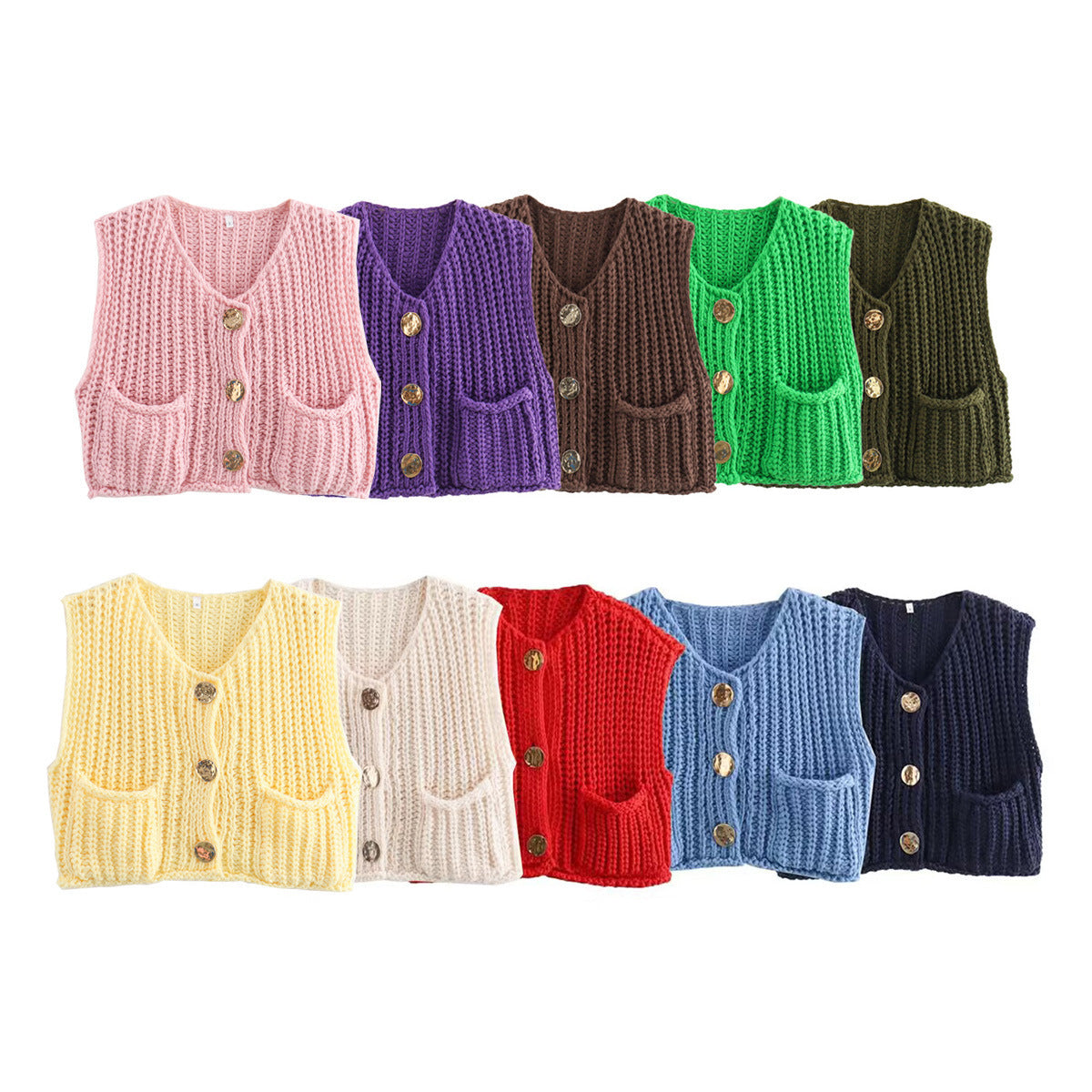 Lana™ - Sleeveless Knitted Cardigan with Pockets