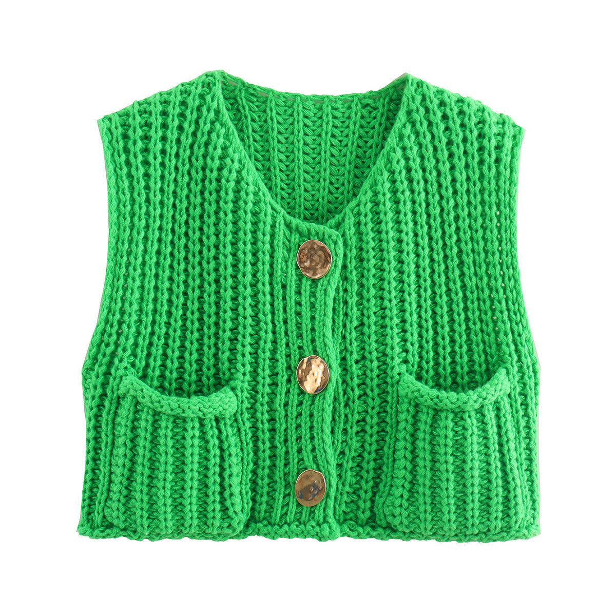 Lana™ - Sleeveless Knitted Cardigan with Pockets