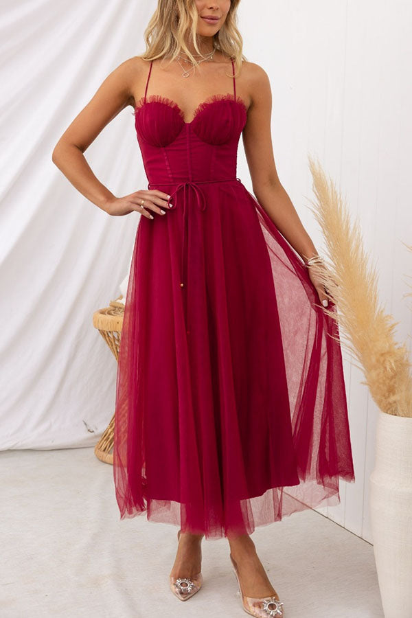 Lara - Chique Chiffon Suspenders Party Maxi Jurk