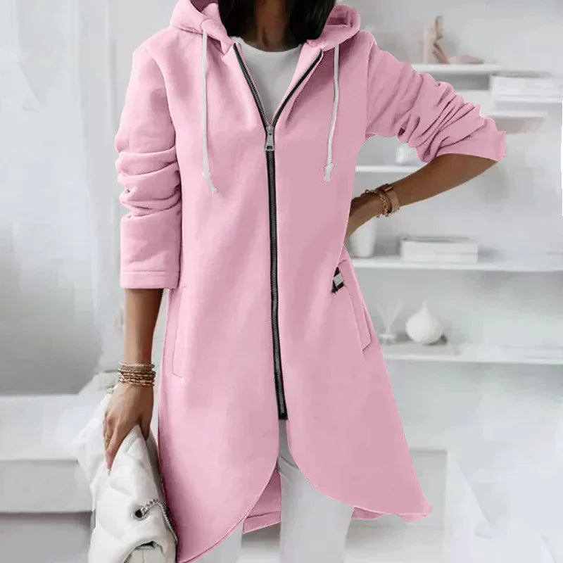 Dames Lange Hoodie met Rits β Capuchon, Casual Lang Model Sweatvest