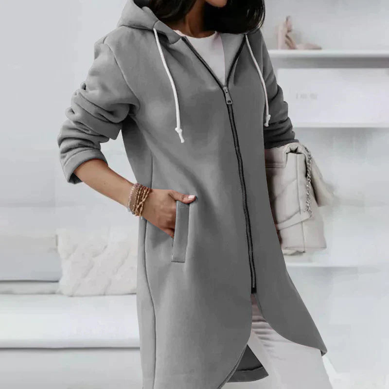 Dames Lange Hoodie met Rits β Capuchon, Casual Lang Model Sweatvest