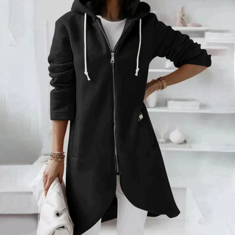 Dames Lange Hoodie met Rits β Capuchon, Casual Lang Model Sweatvest