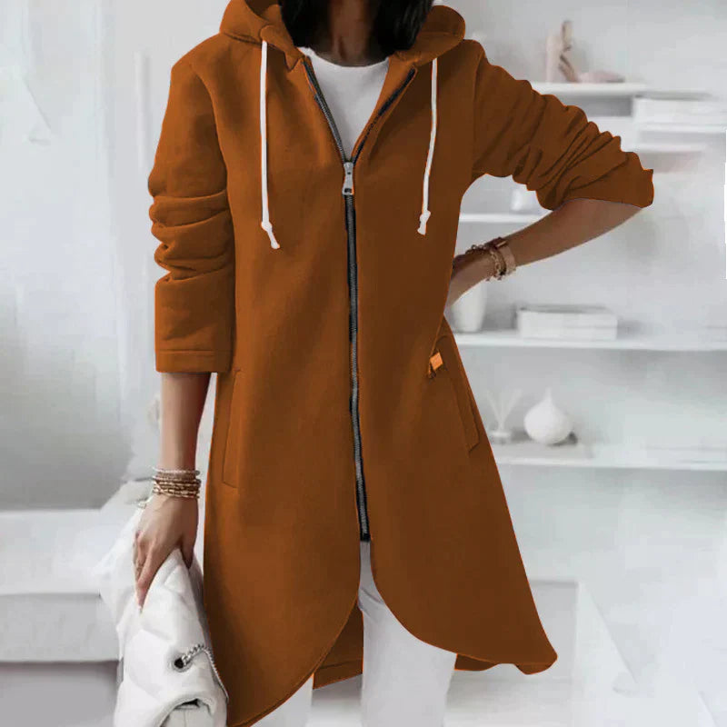 Dames Lange Hoodie met Rits β Capuchon, Casual Lang Model Sweatvest