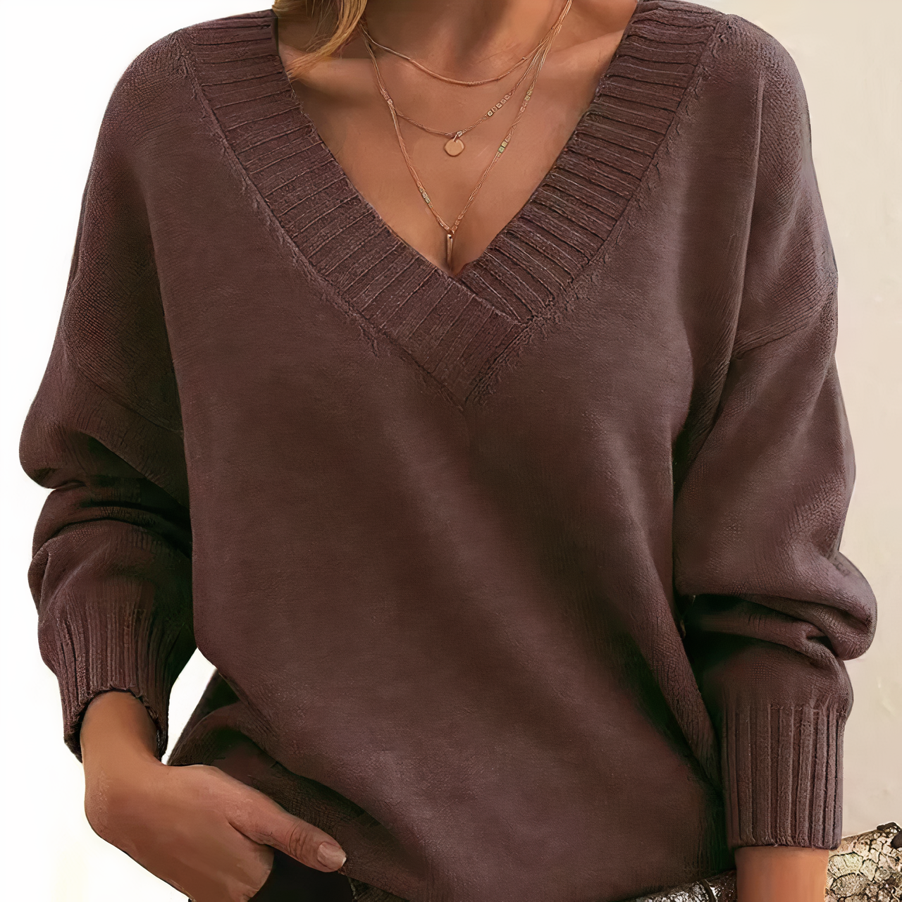 Dames V-hals Kasjmier Trui – Gebreide Trui voor Herfst en Winter