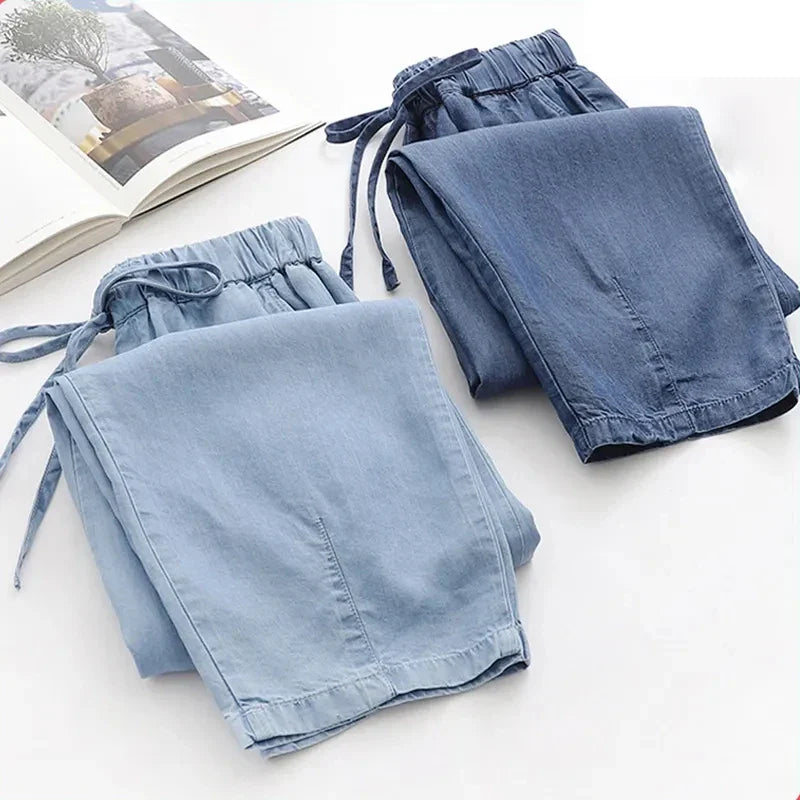 Jilena - Lyocell Denim Broek met Hoge Taille