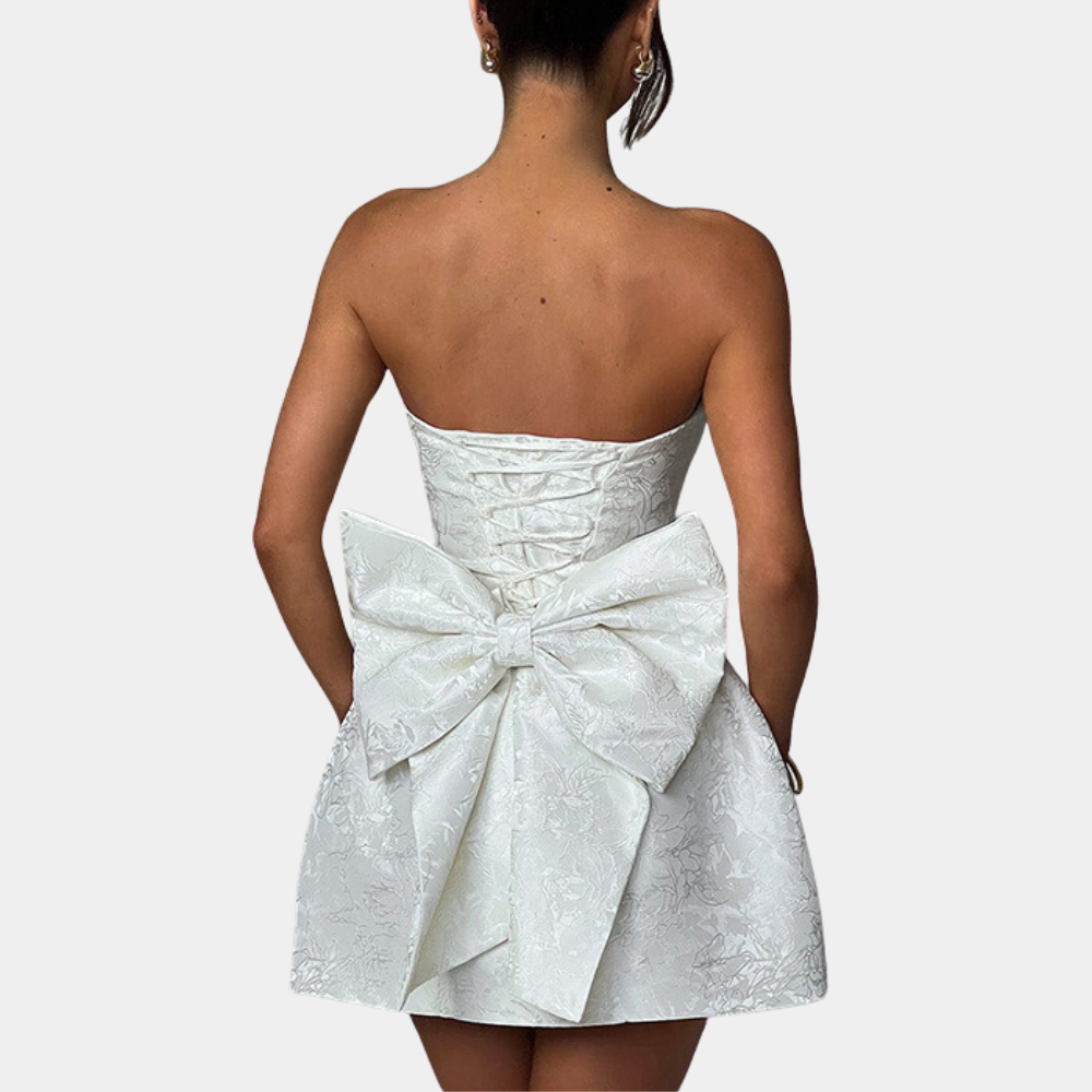 Livia - Strapless Geborduurde Damesjurk met Strik