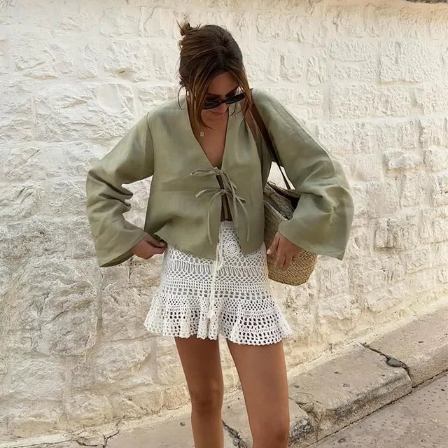 Dahlia - Linnen Blouse met Strikdetails