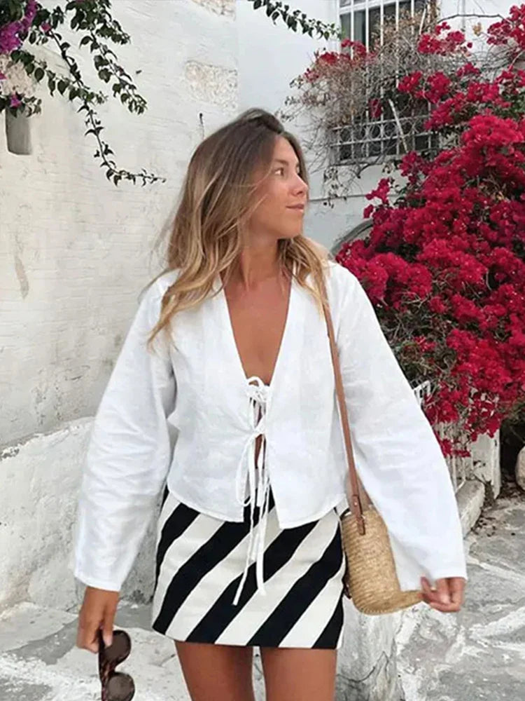 Dahlia - Linnen Blouse met Strikdetails
